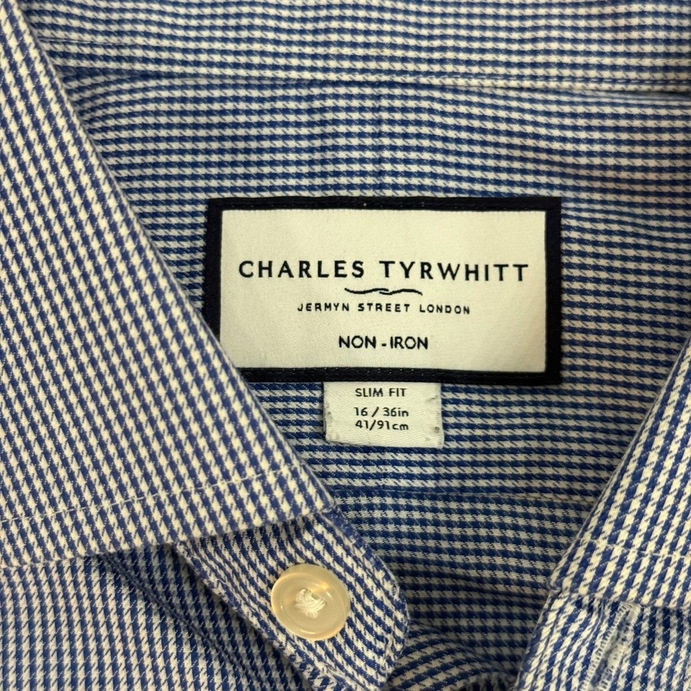 Charles Tyrwhitt Mens Dress Shirt Size 16/41 Royal Blue Puppytooth Twill - Picture 5 of 13